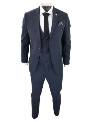 Men’s Navy Blue 3-Piece Tweed Suit – Classic 1920s Shelby Vintage