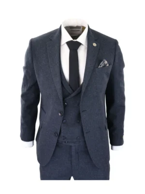 Men’s Navy Blue 3-Piece Tweed Suit – Classic 1920s Shelby Vintage