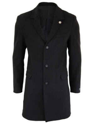 Men's 3/4 Long Overcoat Jacket - Wool Feel Coat