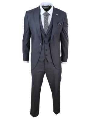 Old Money Men’s 3 Piece Smart Formal Occasion Suit – Classic Dark Grey Charcoal