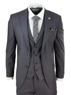 Men’s 3 Piece Smart Formal Occasion Suit – Classic Dark Grey Charcoal