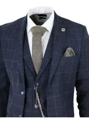 Men's Navy Tweed 3-Piece Suit – Classic & Modern Elegance