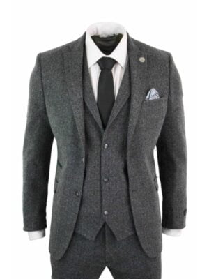 Men's 50% Wool Herringbone Tweed 3 Piece Suit- Thomas Shelby Edition