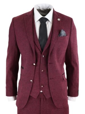 Men’s Herringbone Tweed 3 Piece Suit – Tailored Fit