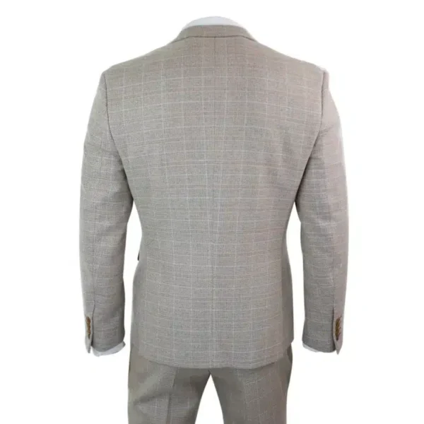 Men’s Check Tweed Beige Brown 3 Piece Suit Wedding Prom Vintage Retro Classic